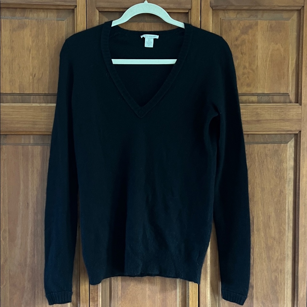 White + Warren Black V-Neck Sweater